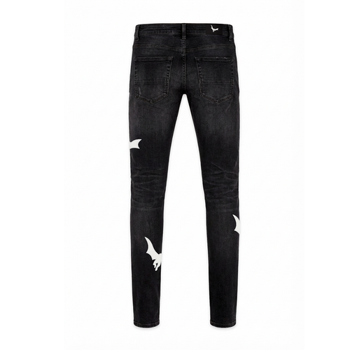 REY PATCHED "LOGO" DISTRESSED SKINNY DENIM